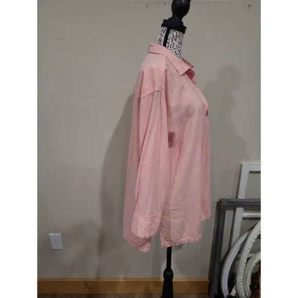 Old Navy Women SZ L Peach Linen blend popover Tunic Top lagonlook boho casual‎ - Picture 3 of 12